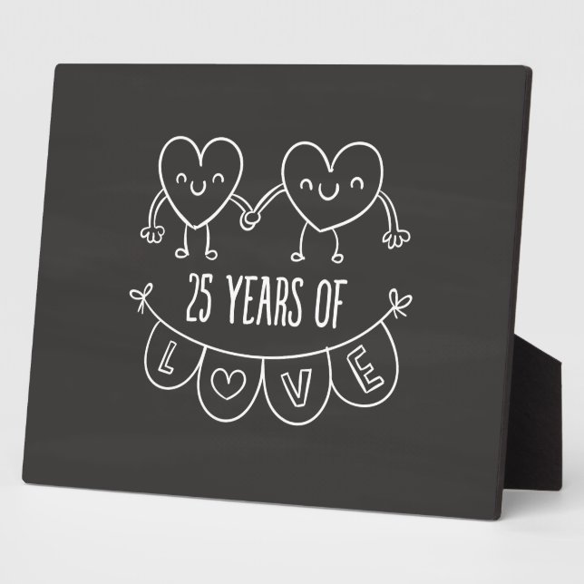 25th Anniversary Gift Chalk Hearts Plaque (Side)