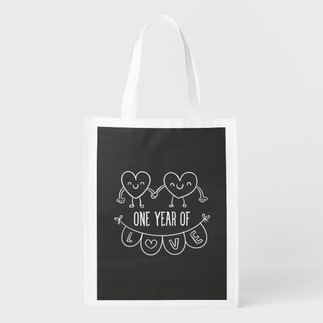 25th Anniversary Gift Chalk Hearts Reusable Grocery Bag (Front)