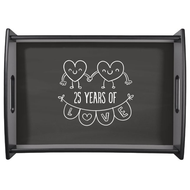 25th Anniversary Gift Chalk Hearts Serving Tray (Front)
