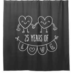 25th Anniversary Gift Chalk Hearts Shower Curtain