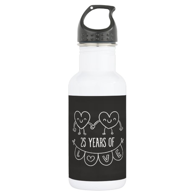 25th Anniversary Gift Chalk Hearts Water Bottle (Front)