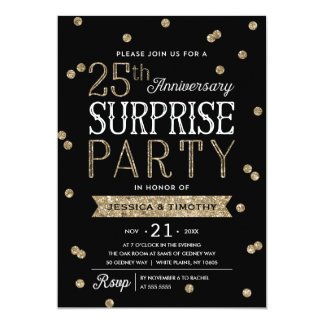 25th Anniversary Glitter Confetti Surprise Party Card