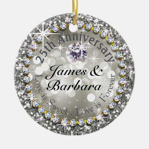 25th Anniversary Glitzy Diamond Bling Ceramic Ornament