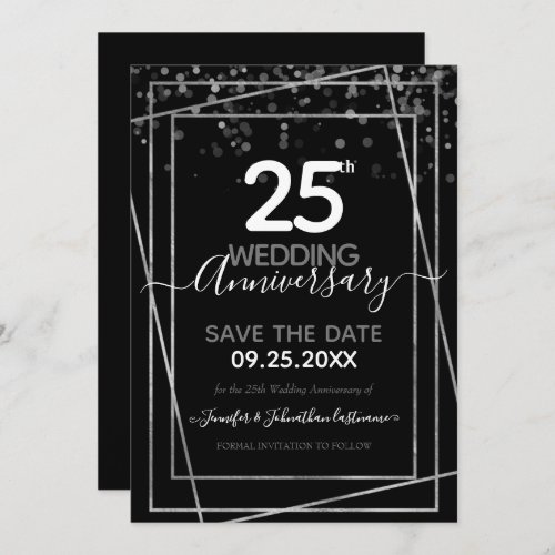 25th Anniversary Gold Border Save the Date Invitation