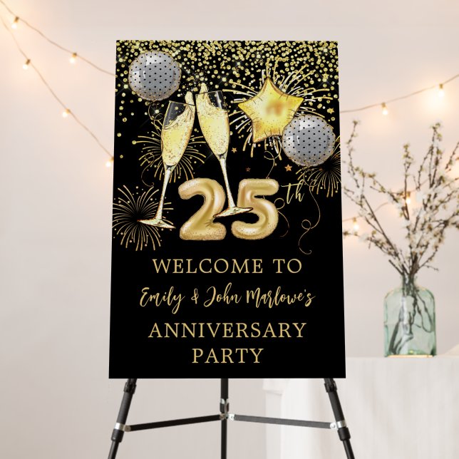 25th Anniversary Gold Glitter Confetti Champagne  Foam Board (In Situ (Stand))