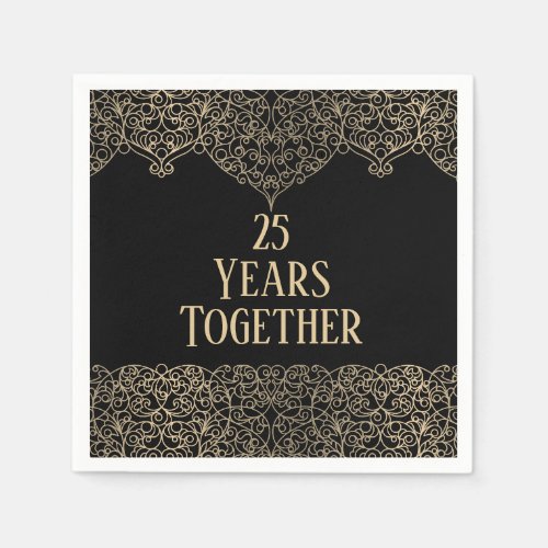 25th Anniversary Gold Lace On Black  Napkins