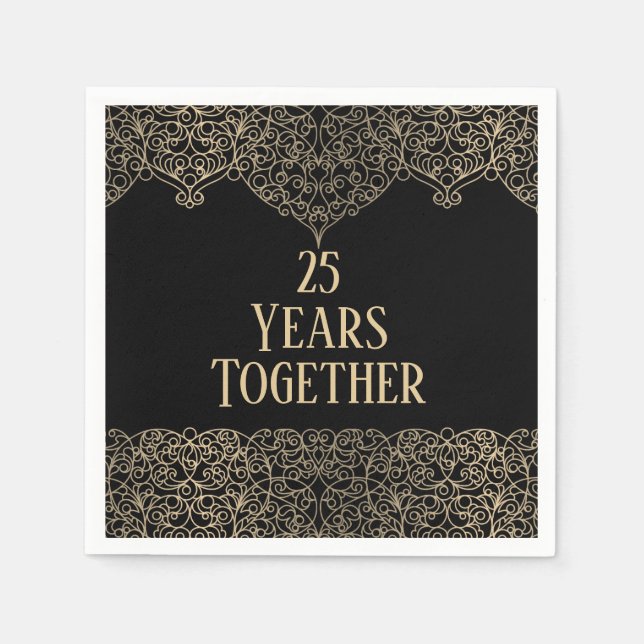 25th Anniversary Gold Lace On Black  Napkins (Front)