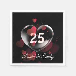25th Anniversary Heart Bubble With Red Hearts Napkins
