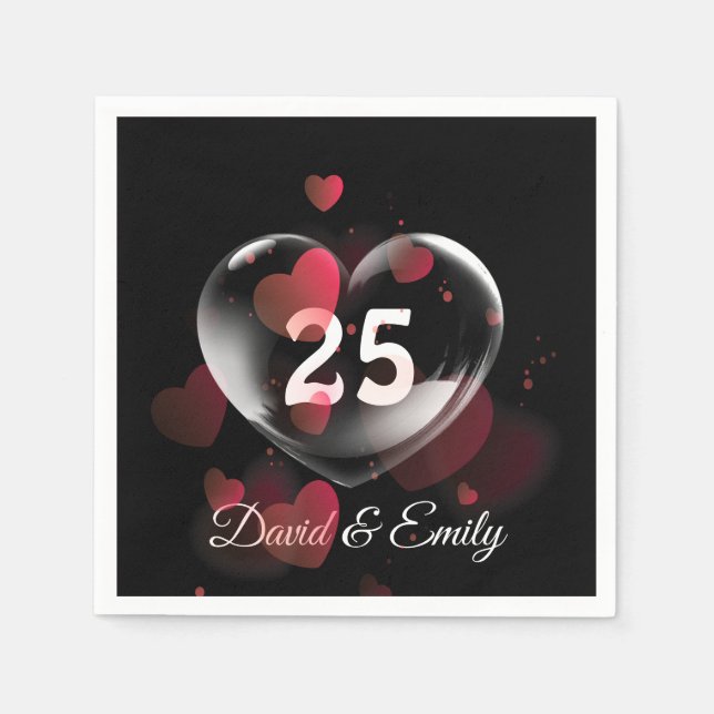 25th Anniversary Heart Bubble With Red Hearts  Napkins (Front)