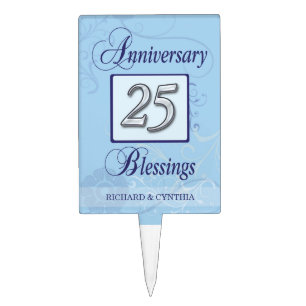 25th Anniversary in Blue and Silver Cake Topper