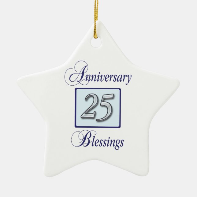 25th Anniversary in Blue and Silver Ceramic Ornament (Front)