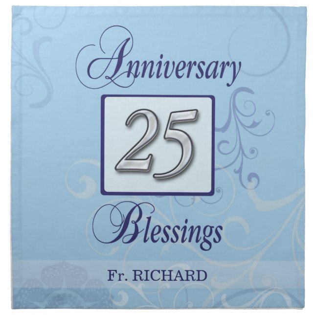 25th Anniversary in Blue and Silver Cloth Napkin (Front)