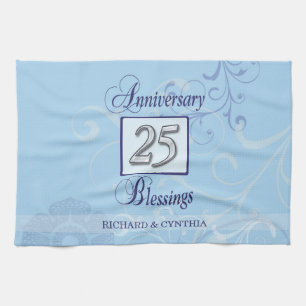 25th Anniversary in Blue and Silver Kitchen Towel