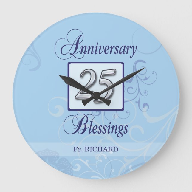 25th Anniversary in Blue and Silver Large Clock (Front)