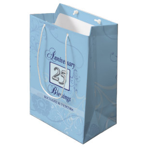 25th Anniversary in Blue and Silver Medium Gift Bag