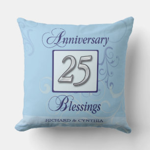 25th Anniversary in Blue and Silver Throw Pillow