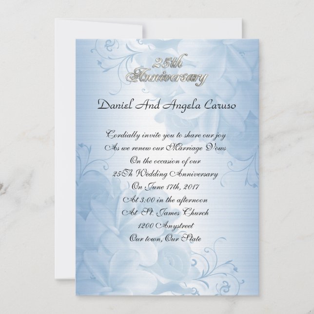 25th Anniversary invitation blue floral (Front)