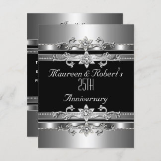25th Anniversary Invitation Elegant Black Silver