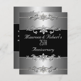 25th Anniversary Invitation Elegant Black Silver 3