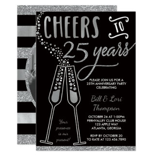 25th Anniversary Invitation, Faux Glitter/Foil Card