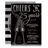 25th Anniversary Invitation, Faux Glitter/Foil Invitation