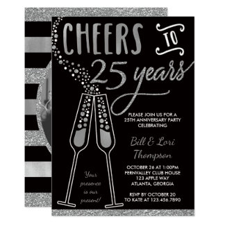 25th Anniversary Invitation, Faux Glitter/Foil Invitation