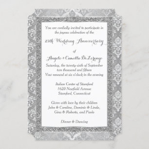 25th Anniversary Invitation FAUX Silver Glitter