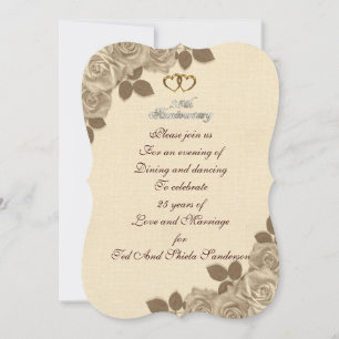 25th Anniversary invitation illustrated sepia rose