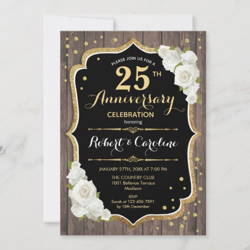 25th Anniversary Invitation _ Rustic Wood Gold