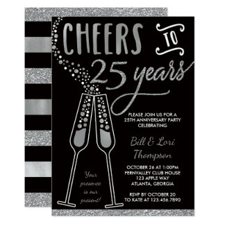 25th Anniversary Invitation, Silver, Black Card