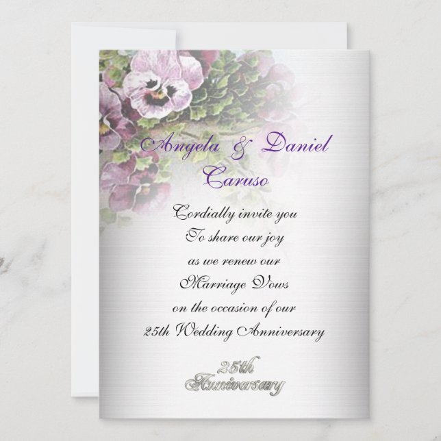 25th anniversary Invitation soft pansies (Front)