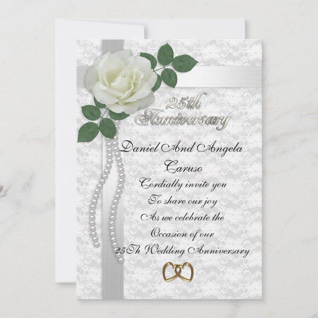 25th Anniversary Invitation White rose (Front)