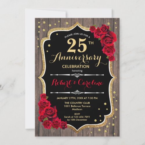 25th Anniversary Invitation _ Wood Red Gold