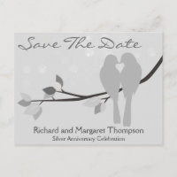 25th Anniversary Lovebirds Save The Date Announcement Postcard