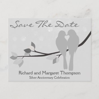 25th Anniversary Lovebirds Save The Date Announcement Postcard by NightOwlsMenagerie at Zazzle