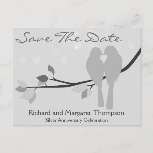 25th Anniversary Lovebirds Save The Date Announcement Postcard