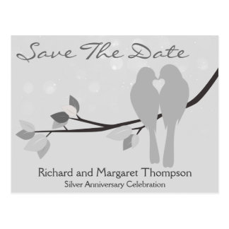 25th Anniversary Lovebirds Save The Date Postcard