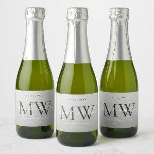 25th Anniversary Monogram Modern Silver Wedding Sparkling Wine Label