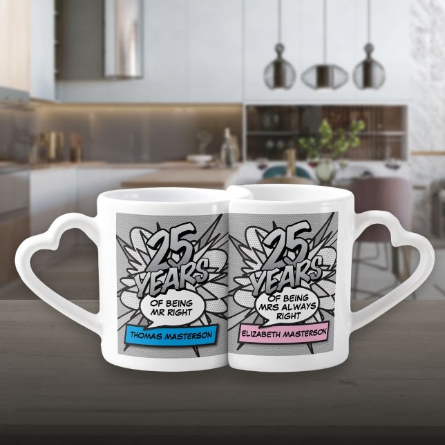 25th Anniversary Mr Right Mrs Always Right Comic Coffee Mug Set (25th Anniversary Mr Right Mrs Always Right Comic Coffee Mug Set)