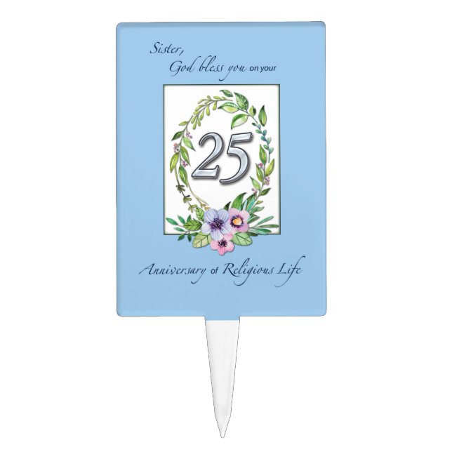 25th Anniversary of Catholic Nun Wreath and Silver Cake Topper (Front)