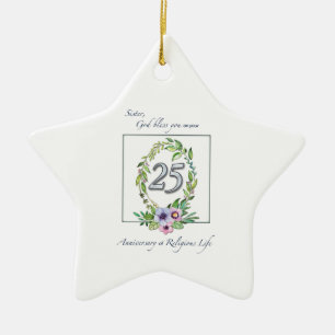25th Anniversary of Catholic Nun Wreath and Silver Ceramic Ornament