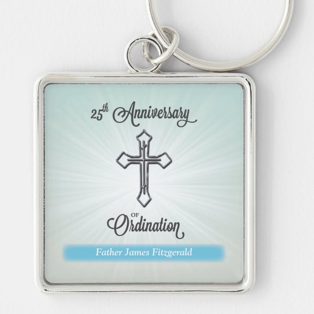 25th Anniversary of Ordination, Square Gift Keychain (Front)
