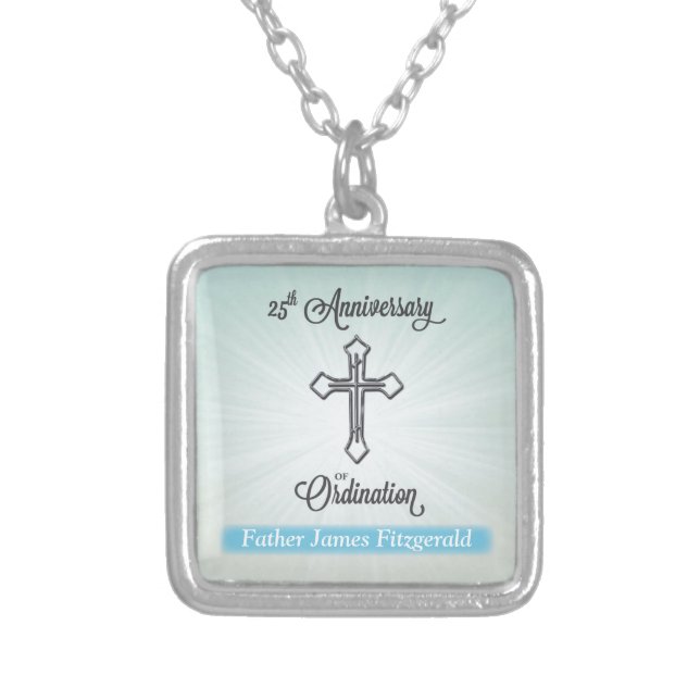25th Anniversary of Ordination, Square Gift Silver Plated Necklace (Front)