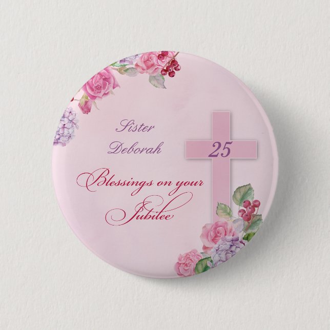 25th Anniversary of Religious Life Catholic Nun Button (Front)