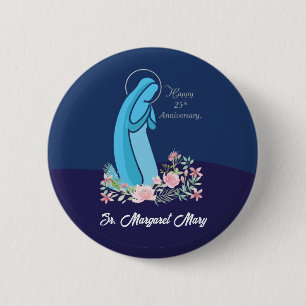 25th Anniversary of Religious Life Nun Pink Flower Button