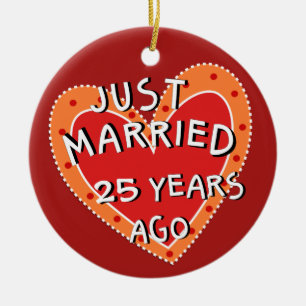 25th Anniversary or Any Yr Keepsake Christmas Gift Ceramic Ornament
