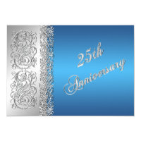 25th Anniversary Ornate Silver Scrolls with Blue Invitation