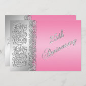 25th Anniversary Ornate Silver Scrolls with Pink Invitation (Front/Back)