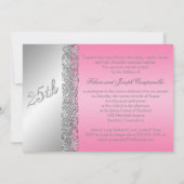 25th Anniversary Ornate Silver Scrolls with Pink Invitation (Back)