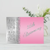 25th Anniversary Ornate Silver Scrolls with Pink Invitation (Standing Front)